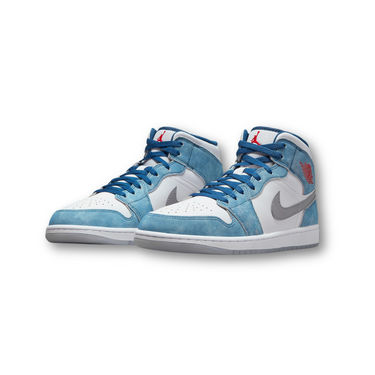 Jordan 1 Mid French Blue Fire Red