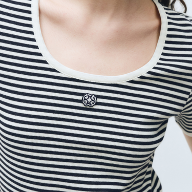 Marithé François Girbaud W Deep Neck Ringer Tee Navy