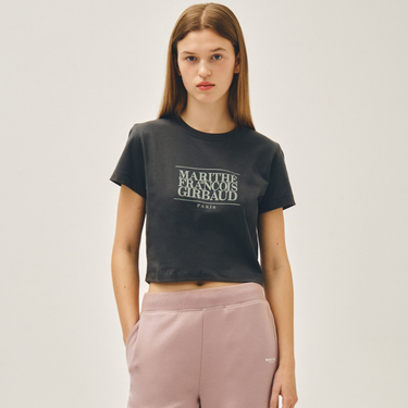 Marithé François Girbaud W Classic Logo Crop Tee Charcoal
