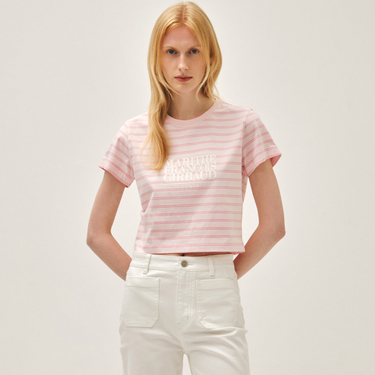 Marithé François Girbaud W Classic Logo Crop Tee Pink