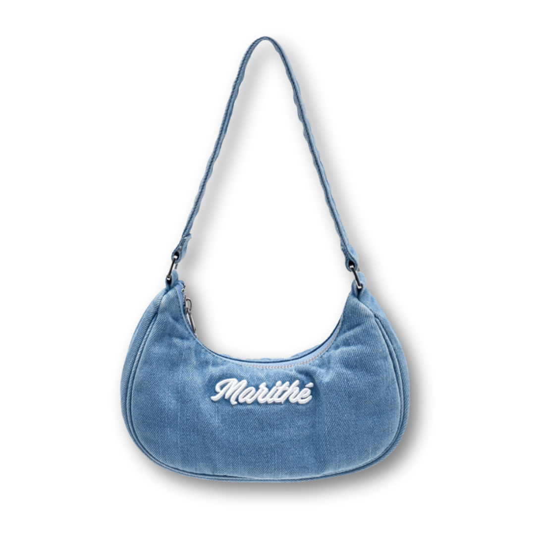 Marithé François Girbaud Embroidery Logo Shoulder Bag Light Blue