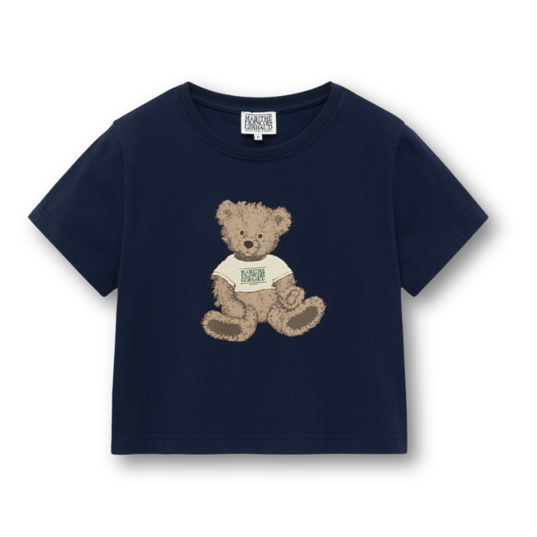 Marithé François Girbaud W Doodle Bear Crop Tee Navy