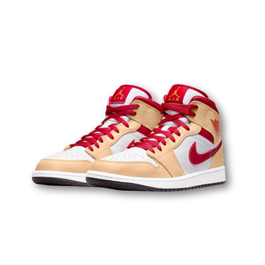 Jordan 1 Mid Light Curry Cardinal