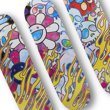 Takashi Murakami Flaming Skull Skateboard Deck Set Multicolor