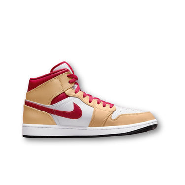 Jordan 1 Mid Light Curry Cardinal