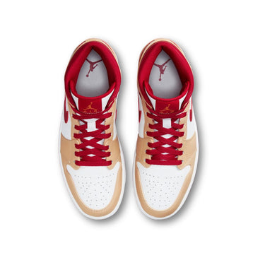 Jordan 1 Mid Light Curry Cardinal