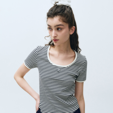 Marithé François Girbaud W Deep Neck Ringer Tee Navy