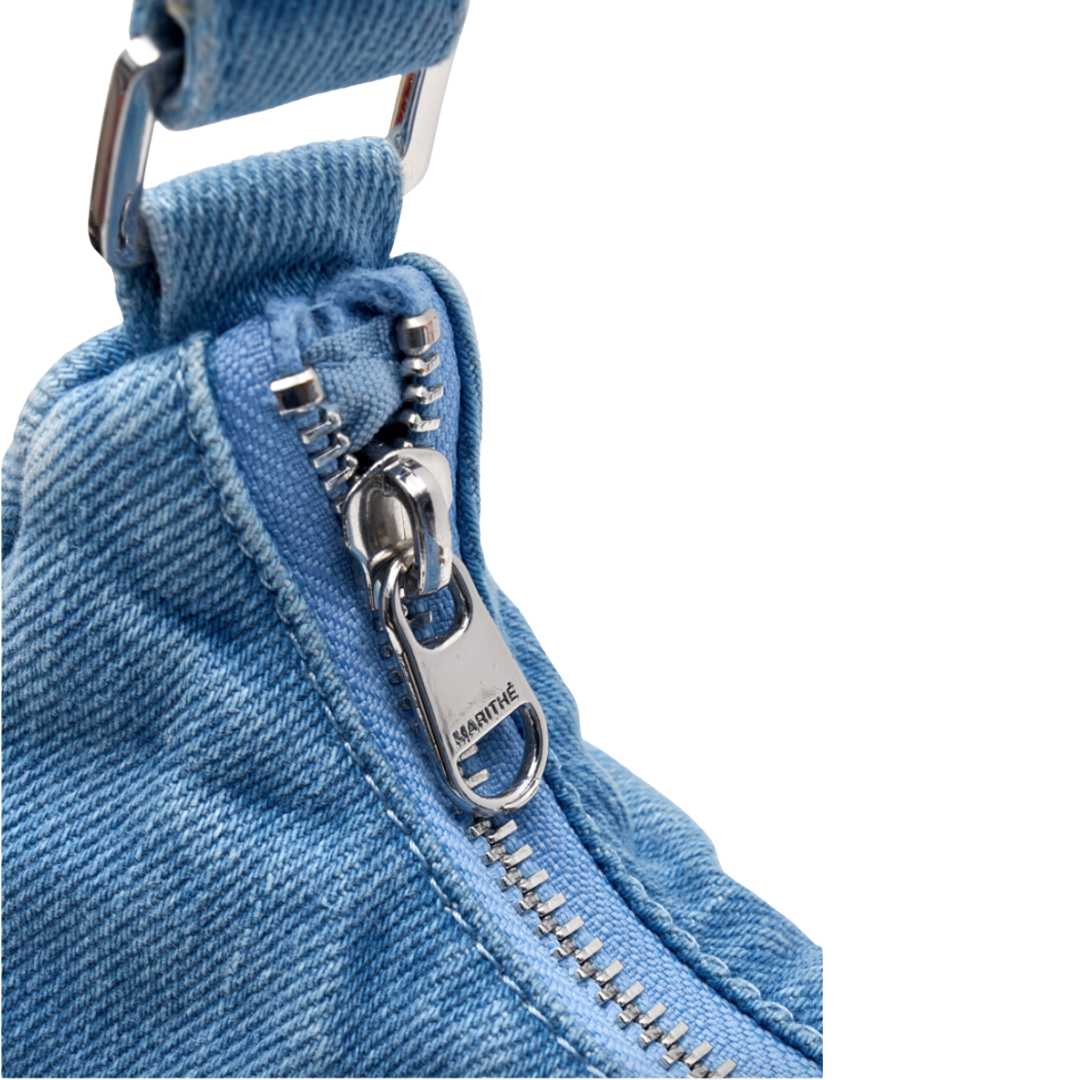 Marithé François Girbaud Embroidery Logo Shoulder Bag Light Blue