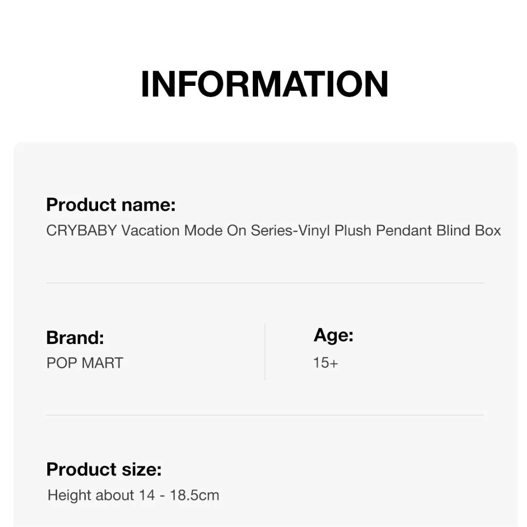 Pop Mart Crybaby Vacation Mode On Series Vinyl Plush Pendant *Individual