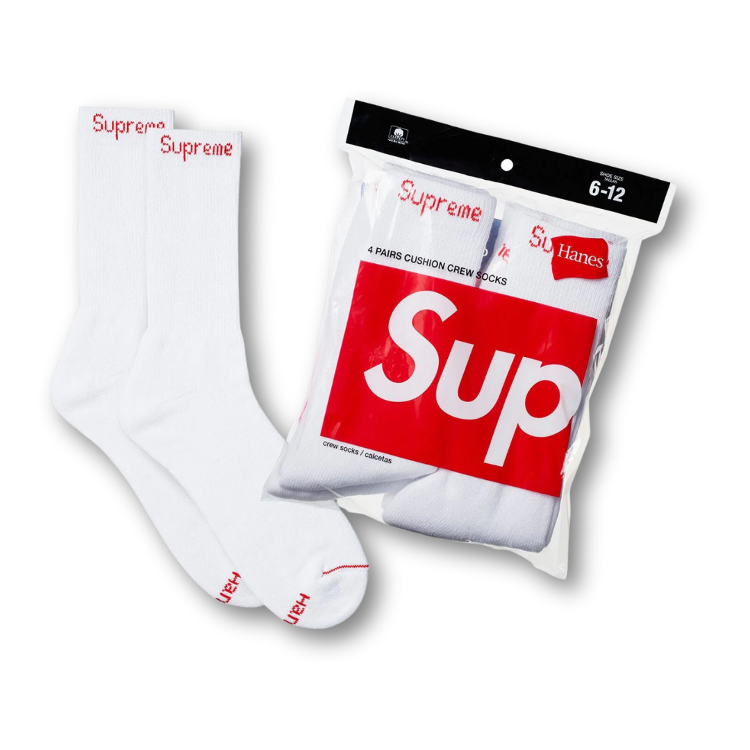 Supreme Hanes Crew Socks (4 Pack) White