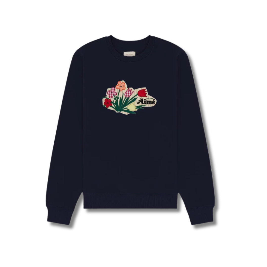 Aime Leon Dore Floral Applique Crewneck Sweatshirt Navy Blazer